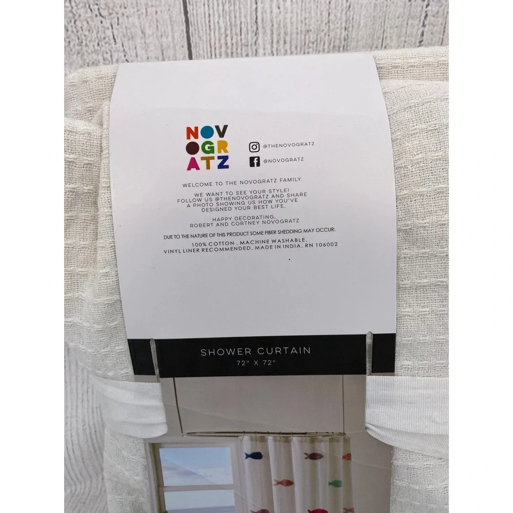 Novogratz Shower Curtain Cream Tufted Fish Waffle Weave 100% Cotton Coastal